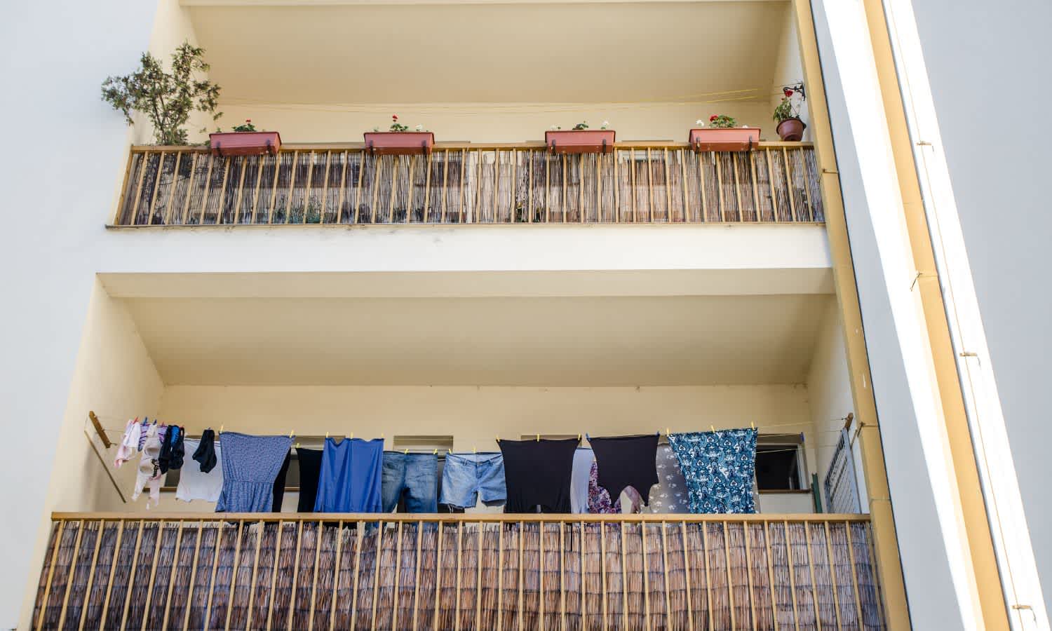 drying clothes in the balcony