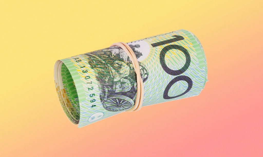 Image showing Australian money on a gradient background to illustrate the Federal Budget 2023