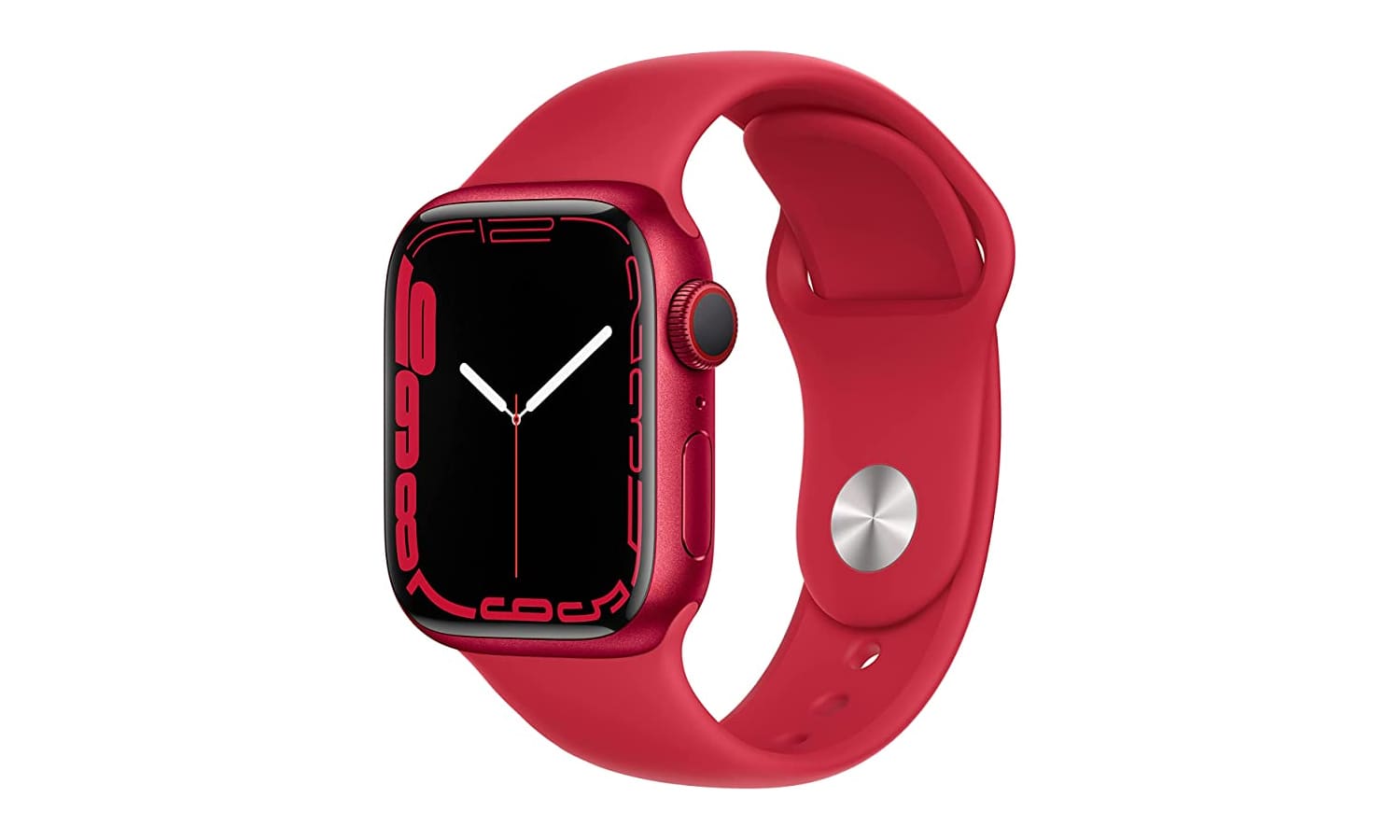 Apple Watch Series 7 with Red Aluminium Case and Red Sport Band.