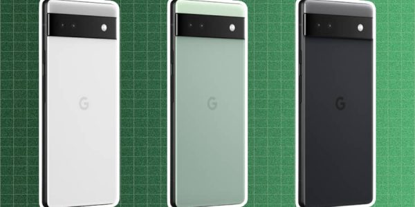 The chalk, sage and charcoal Google Pixel 6a phones.