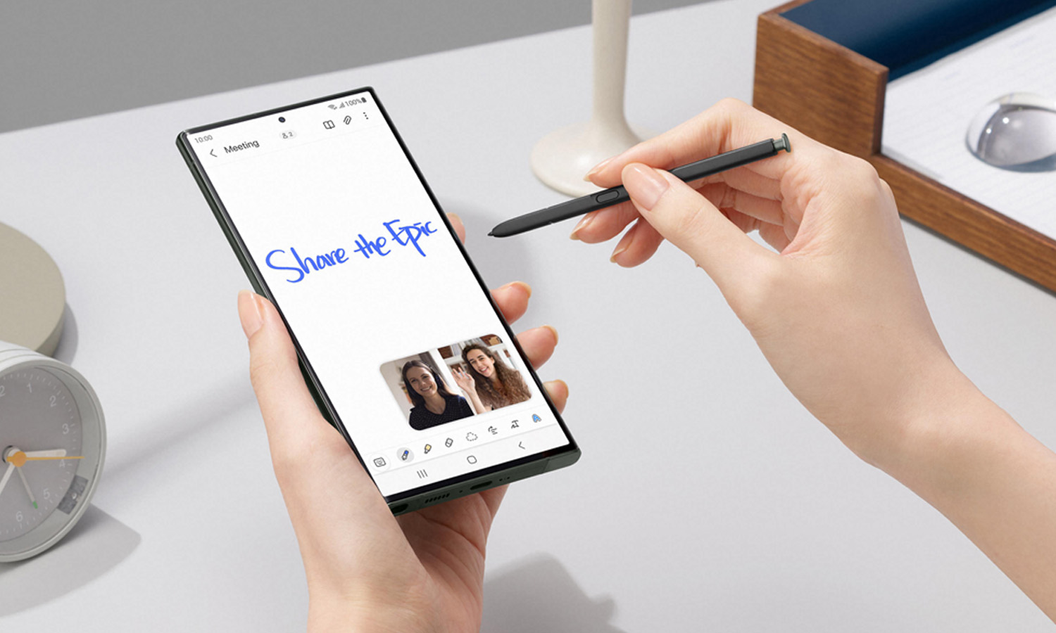 The Samsung Galaxy S23 Ultra being used with a stylus.