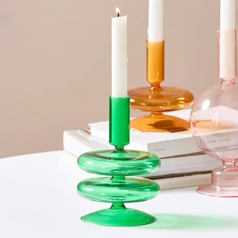 Green candlestick holder