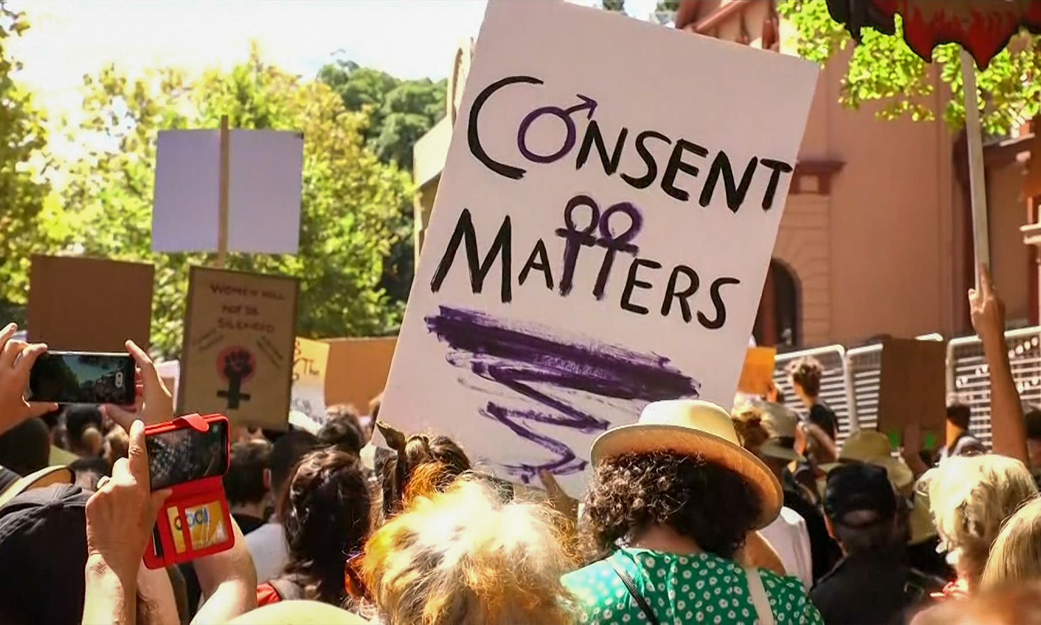 Image of protests in Australia for Jess Hill's new series, Asking for It.