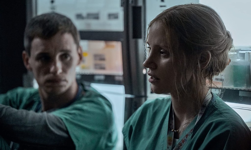 Eddie Redmayne and Jessica Chastain in The Good Nurse, one of the best thrillers on Netflix.