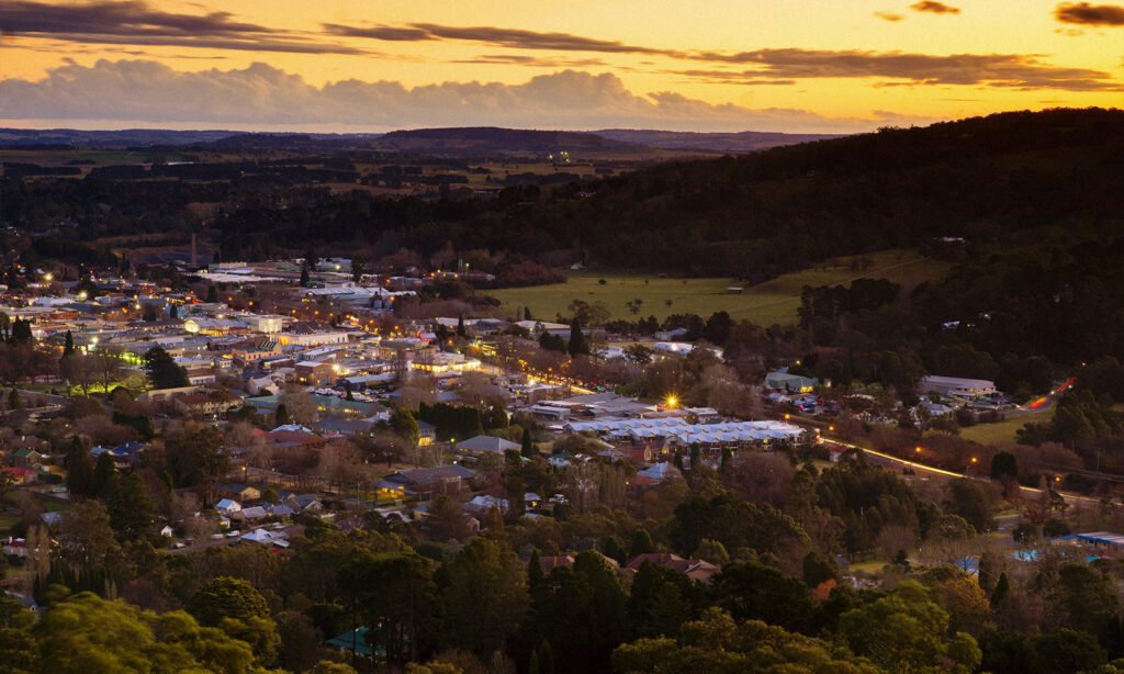 An evening view of Bowral, in the Southern Highlands of NSW, to showcase the best accommodation in Bowral.