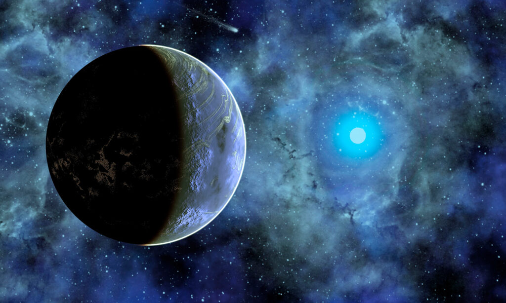 An image depicting a planet floating freely out in space to indicate a rogue planet.