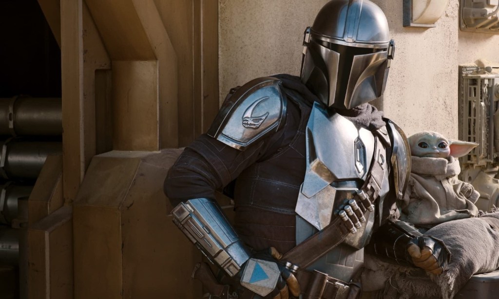 Pedro Pascal as Din Djarin in The Mandalorian, streaming in Australia on Disney+.