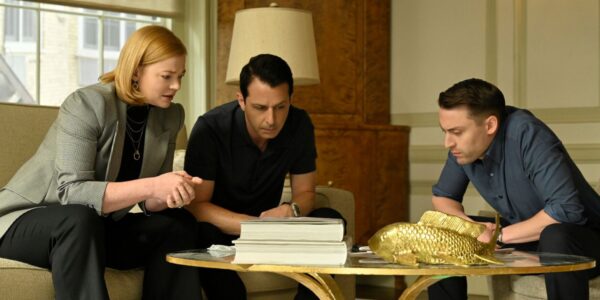 L - R, Sarah Snook, Jeremy Strong and Kieran Culkin in Succession Season 4, Episode 4, "Honeymoon States"