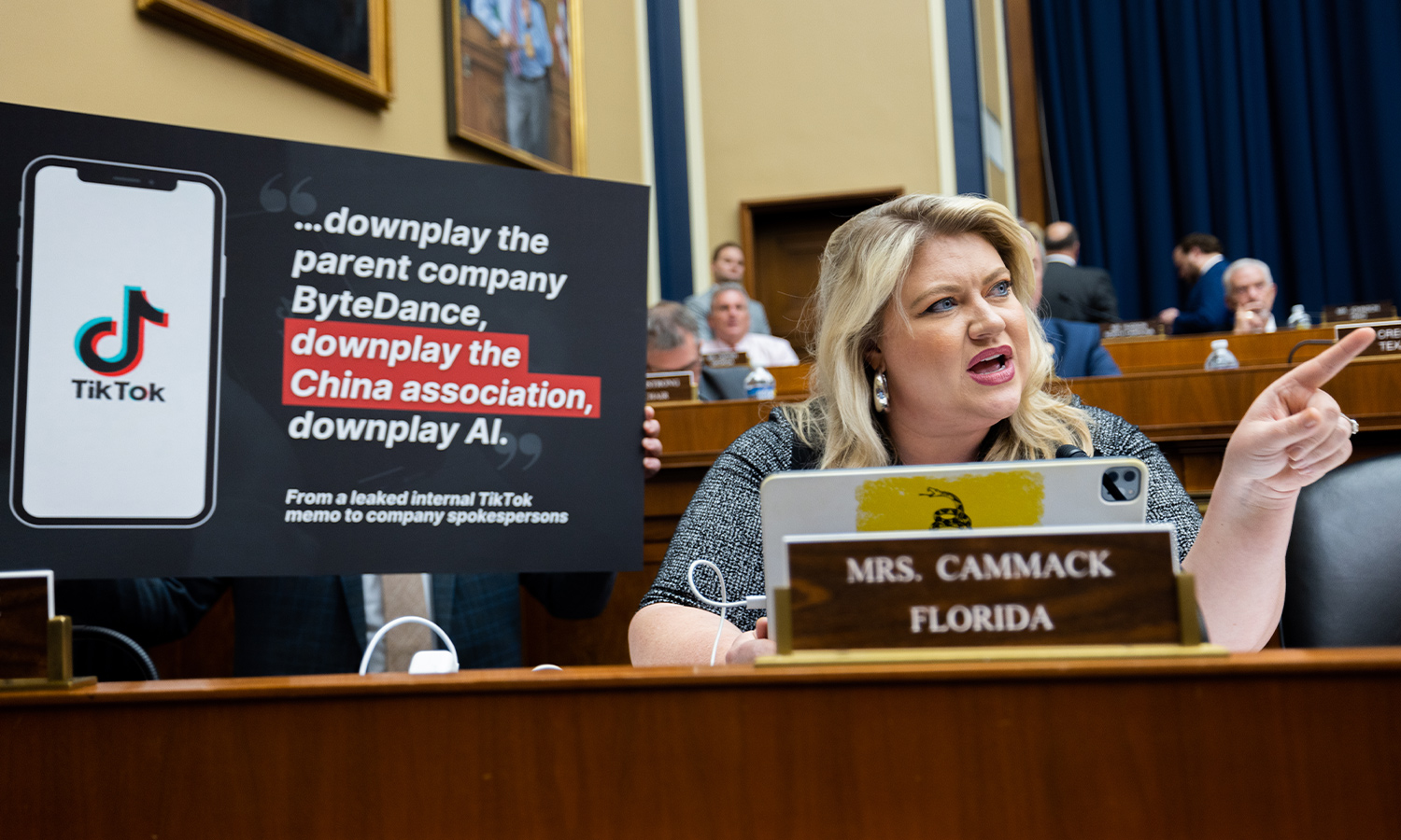 American Congresswoman Kat Cammack questioning US TikTok CEO Shou Zi Chew during the TikTok hearing.