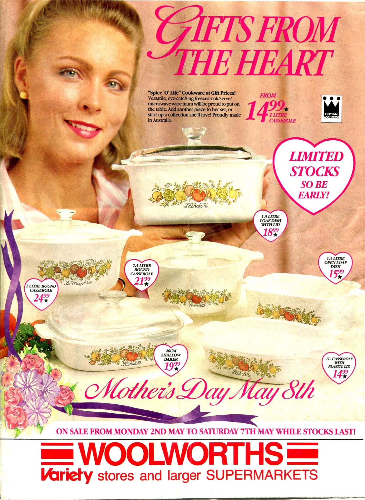 A Mother’s Day ad for some Woolworths’ baking dishes.