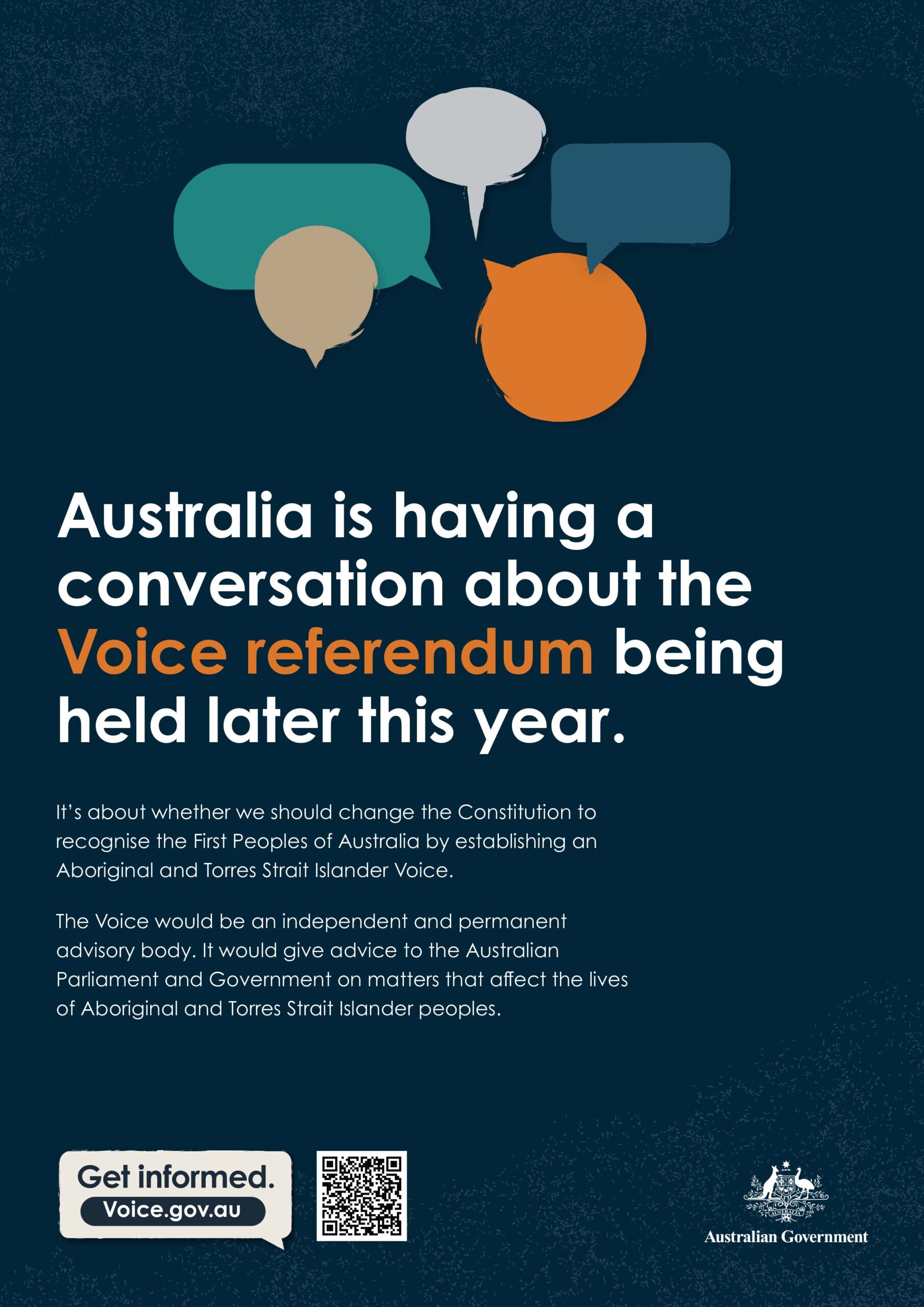 A First Nations Voice to Parliament poster.