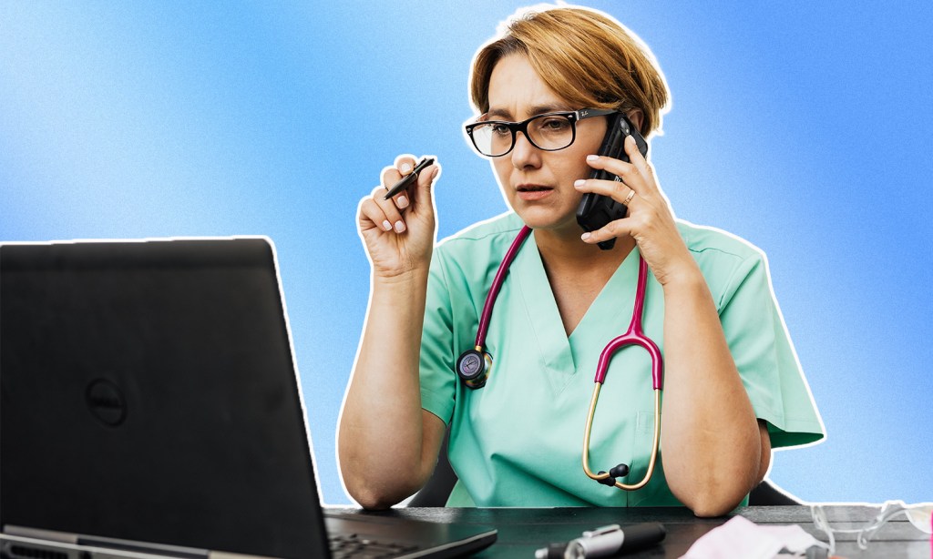 An illunstration of a doctor sitting at a desk to show how the bulk billing incentive is changing for medicare in Australia.