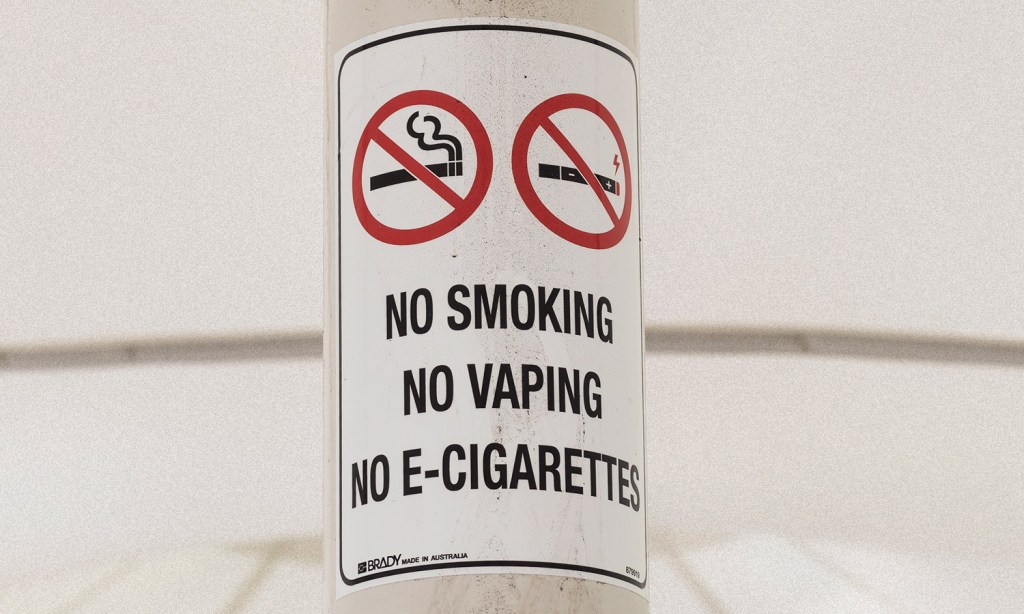 An image showing a poster banning the use of vapes in public to illustrate the new vape laws australia.