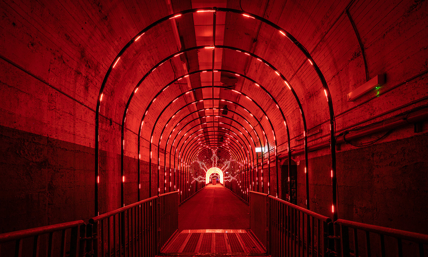 An image of the Dark Spectrum light show in the tunnels under sydney for VIVID 2023
