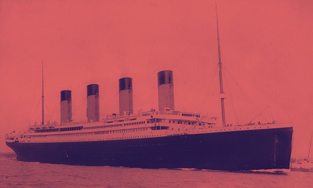 An image showing the Titanic as it sailed from Southampton in 1912.