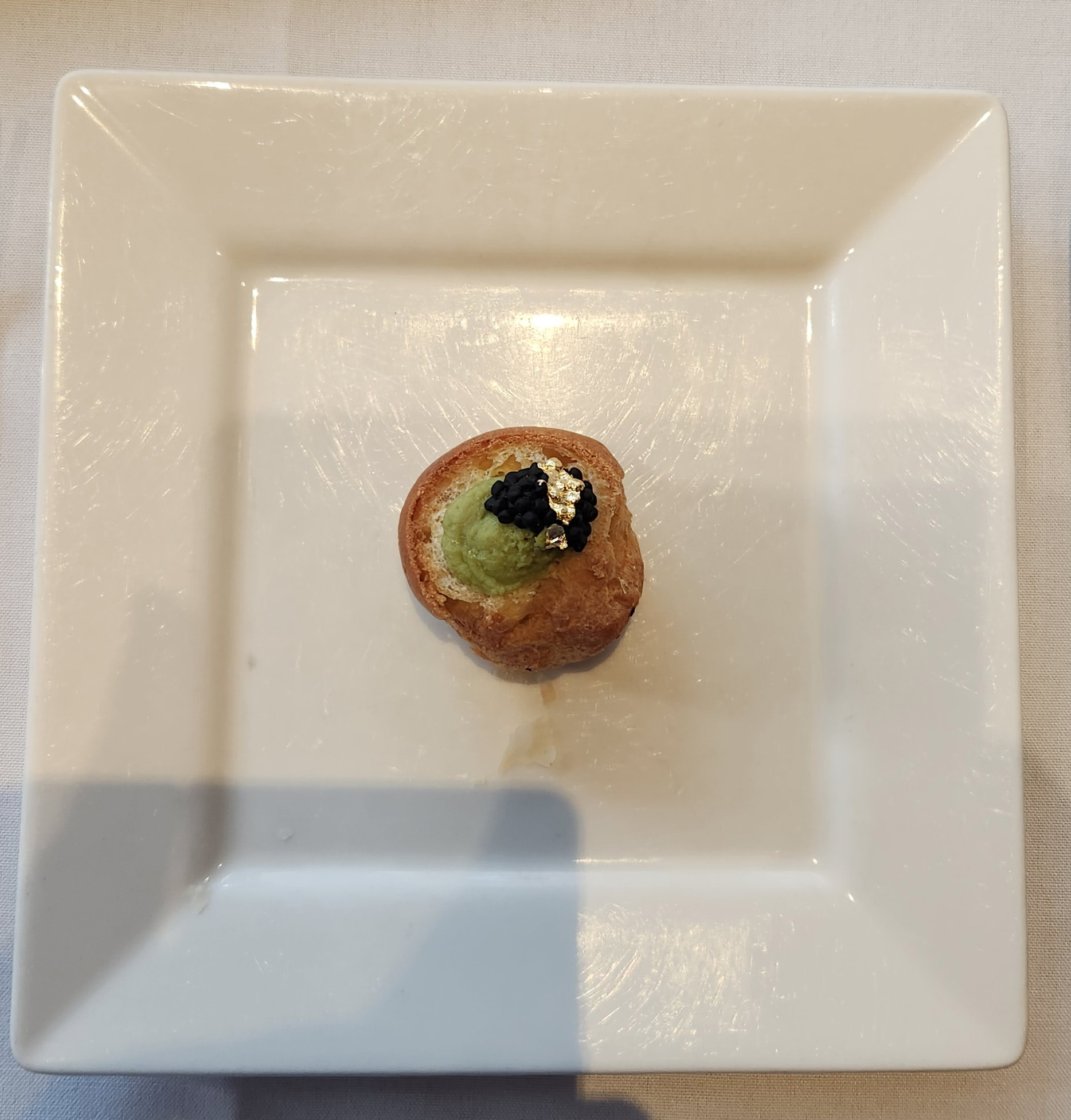 Wasabi pea petit choux and caviar