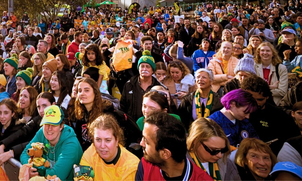 An image showing fans of the fifa women's world cup matildas perth