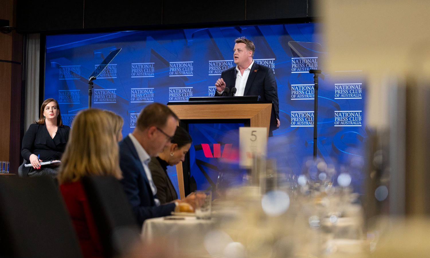 An image of Zach Smith from the CFMEU speaking at the National Press Club.