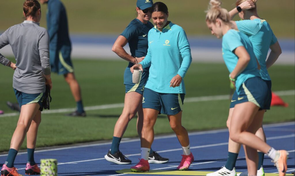 An image showing sam kerr in training with the matildas. women's world cup results.