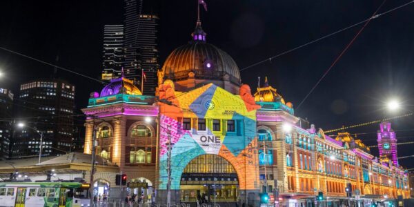 An image showing Melbourne lit up for the 2023 fifa womens world cup