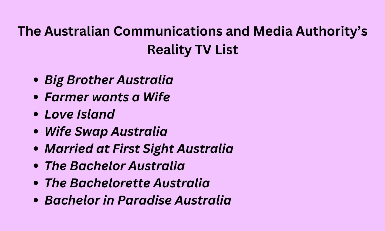 The Australian Communications and Media Authority’s Reality TV List