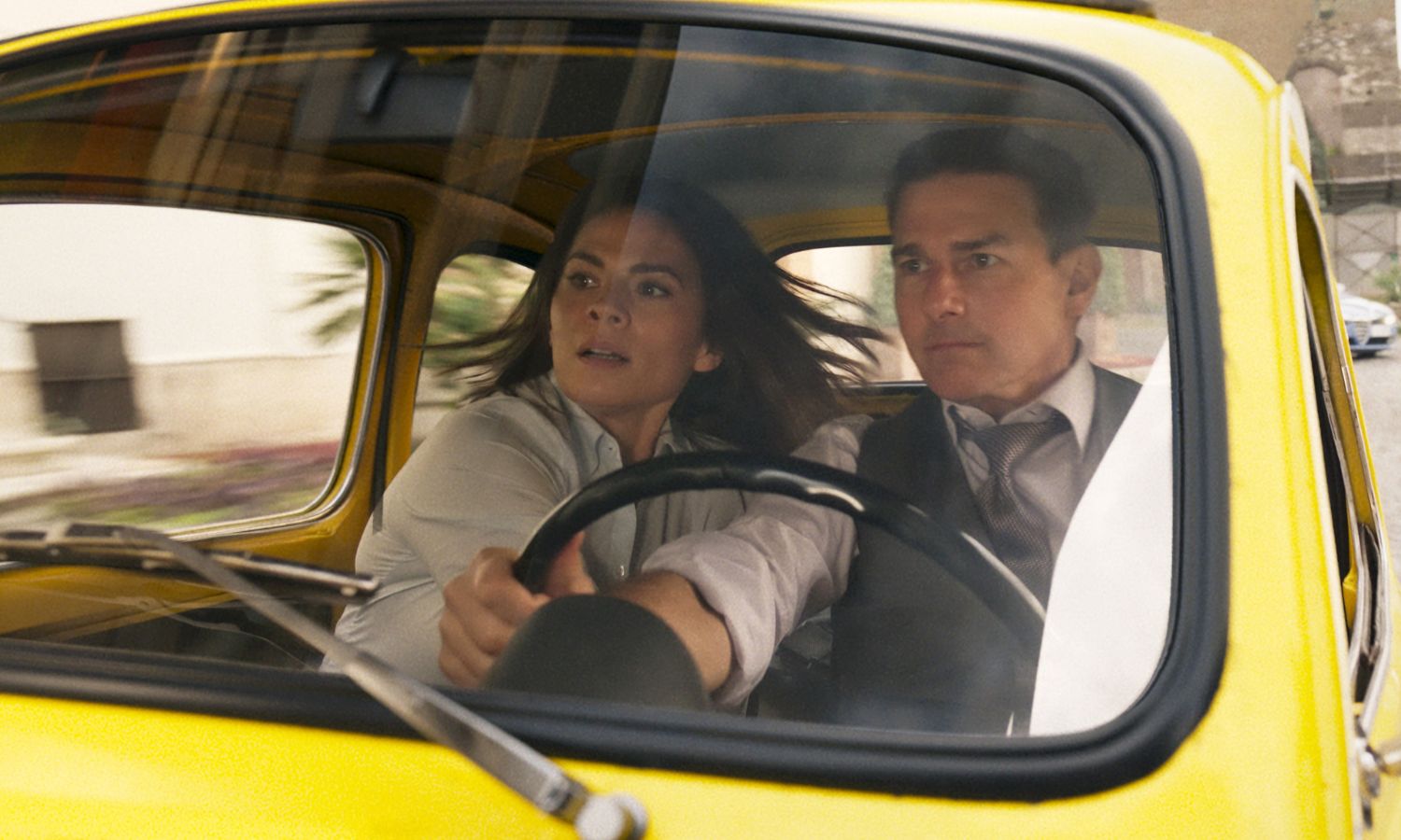 Hayley Atwell and Tom Cruise in Mission: Impossible — Dead Reckoning Part One.