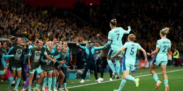 An image showing the Matildas celebrating their win against Canada in the 2023 fifa womens world cup