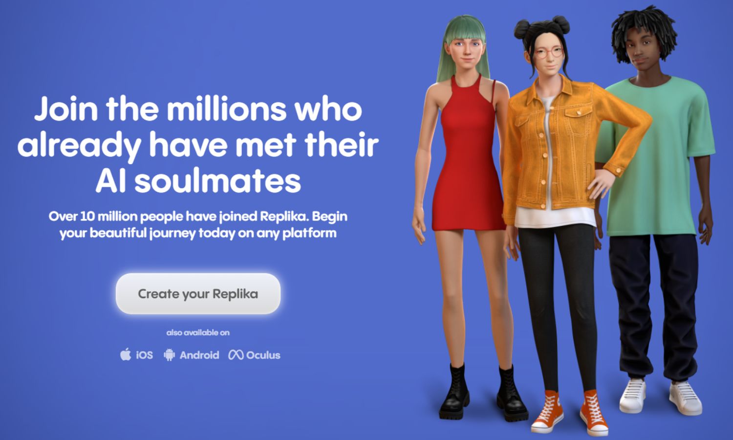 A screenshot from the Replika website, a site that offers ai relationships