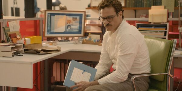 A screenshot of the film Her in which the main character has a relationship with an AI