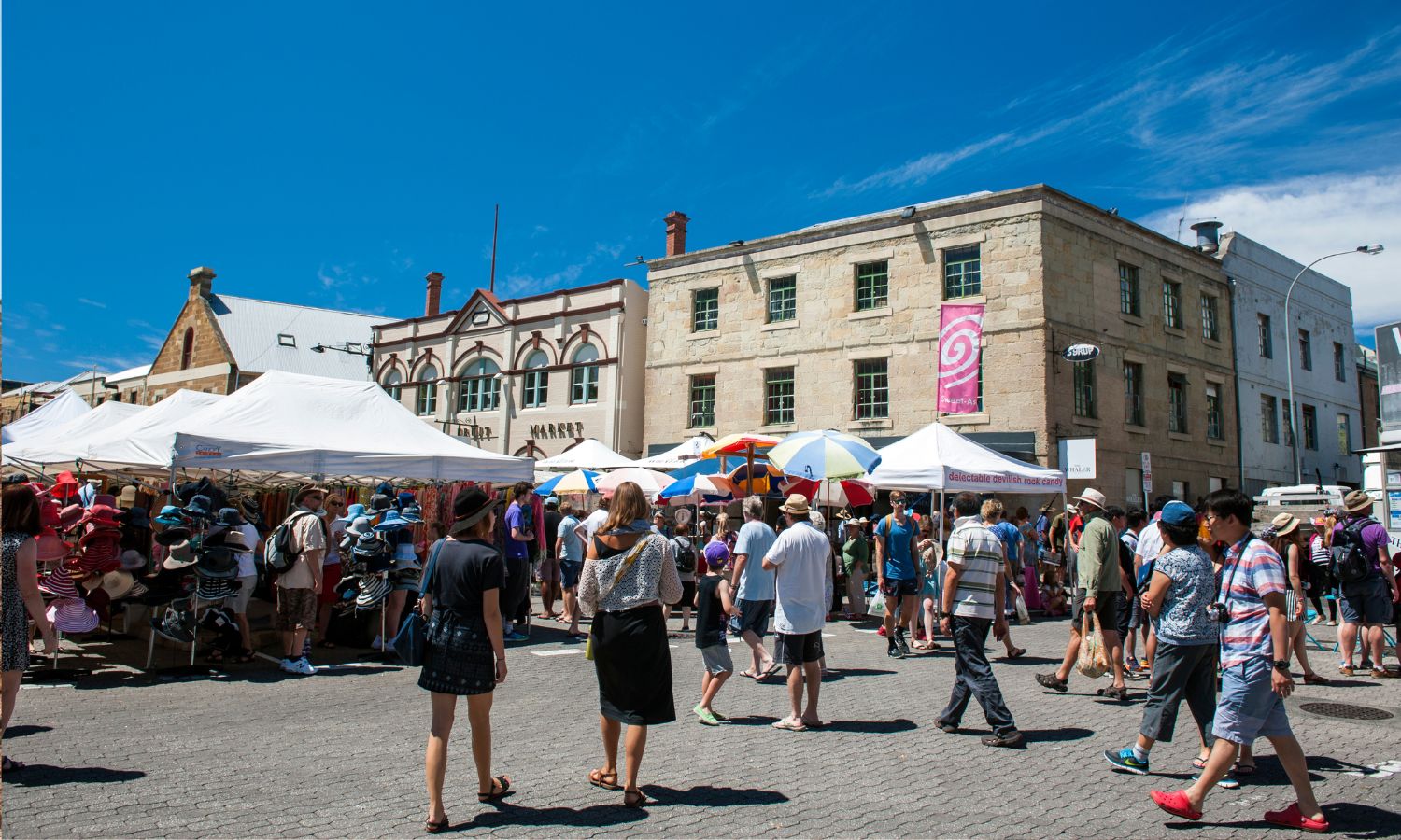 An image of Salamanca Markets in Hobart to illustrate LGBTQIA+ rights in Tasmania