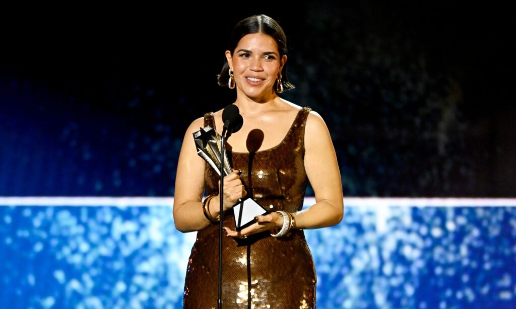 America Ferrera accepts the SeeHer award at the 2024 Critics Choice Awards America Ferrera Critics Choice Awards.