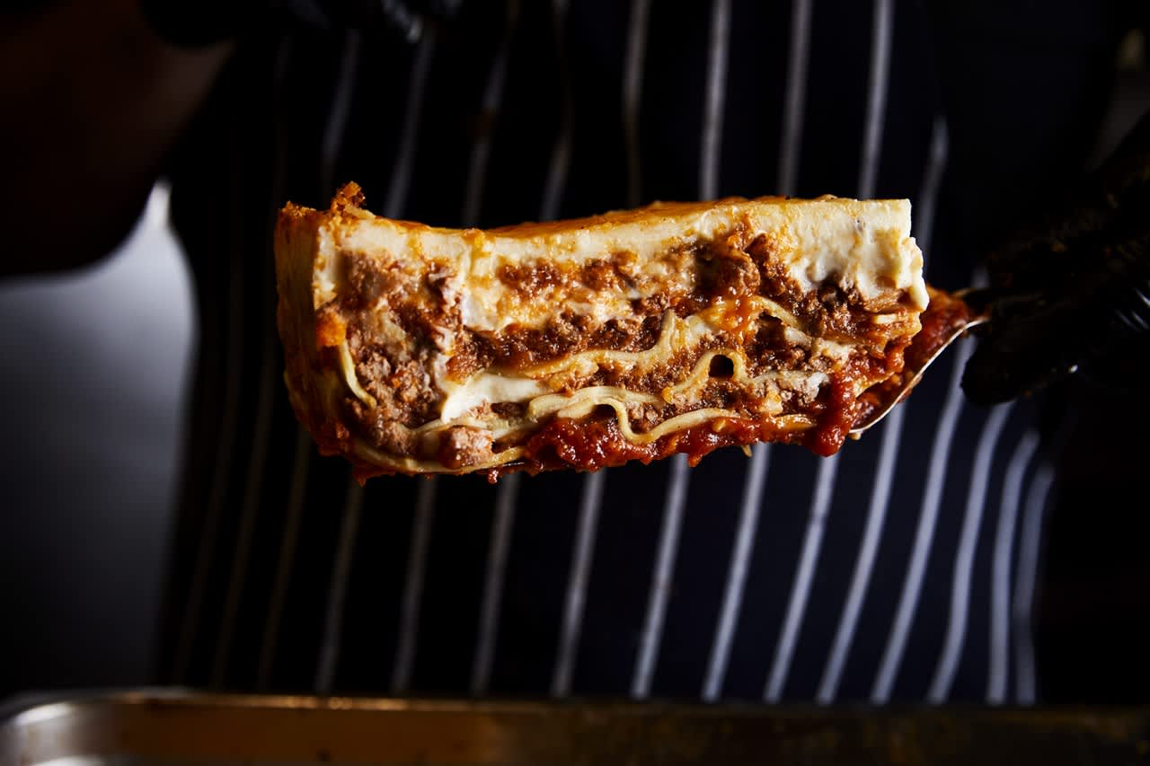 A large slice of lasagne from Melbourne Italian restaurant, 1800-Lasagne.