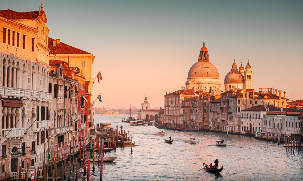 A view of Venice at golden hour.